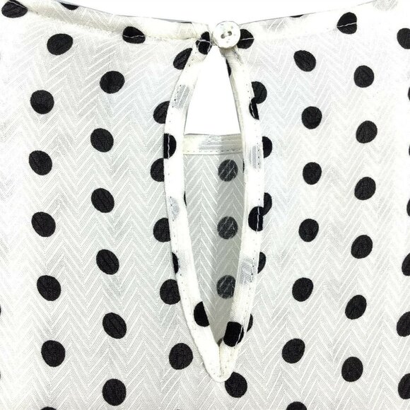 A New Day Women X-Small XS Blouse Flare Short Sleeve Polka Dot T-Shirt White NEW - Picture 7 of 8